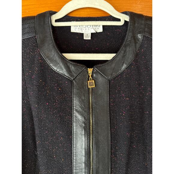 ST. JOHN Collection Vintage Black Zip Front Knit Jacket VTG Career Womens Size 8 - Picture 4 of 5